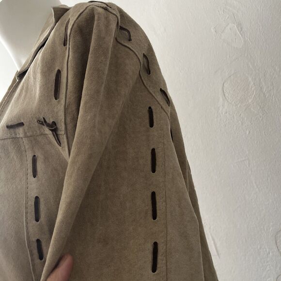 Vtg Y2K Leather Trench Coat Duster L Brazt Doll Boho  Festival Coachella Sun - Picture 11 of 13